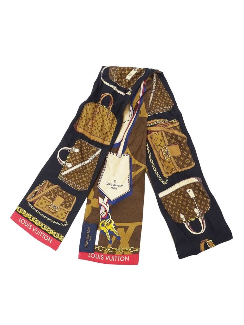 Louis Vuitton Scarf Bandeau Tribute to Silk Black Brown Monogram